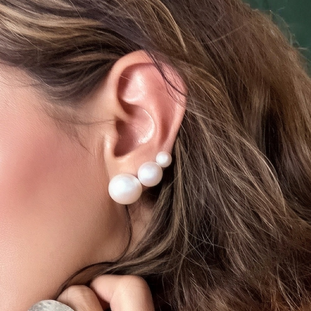 Classic White Pearl Earrings set 3 Different sizes